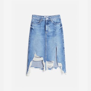 中长款牛仔半身裙女春夏季2021新款薄款高腰开叉包臀长裙A字裙子（拼团活动4）